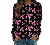 Womens Sweatshirt Crewneck Breast Cancer Awareness Long Sleeve Jumpers Casual Comfy Loose Sweatshirts Round Neck Lightweight Pullover Health Theme Promotional T Shirts