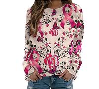 Womens Sweatshirt Crewneck Breast Cancer Awareness Long Sleeve Jumpers Casual Comfy Loose Sweatshirts Round Neck Lightweight Pullover Health Theme Promotional T Shirts