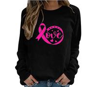 Womens Sweatshirt Crewneck Breast Cancer Awareness Long Sleeve Jumpers Casual Comfy Loose Sweatshirts Round Neck Lightweight Pullover Health Theme Promotional T Shirts