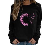 Womens Sweatshirt Crewneck Breast Cancer Awareness Long Sleeve Jumpers Casual Comfy Loose Sweatshirts Round Neck Lightweight Pullover Health Theme Promotional T Shirts