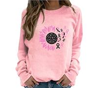 Womens Sweatshirt Crewneck Breast Cancer Awareness Long Sleeve Jumpers Casual Comfy Loose Sweatshirts Round Neck Lightweight Pullover Health Theme Promotional T Shirts