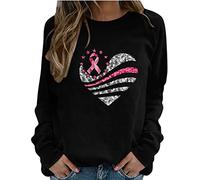 Womens Sweatshirt Crewneck Breast Cancer Awareness Long Sleeve Jumpers Casual Comfy Loose Sweatshirts Round Neck Lightweight Pullover Health Theme Promotional T Shirts