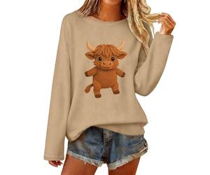 Womens Sweatshirt,Cute Animal Knit Crewneck Sweatshirt For Cozy Soft Threads With Playful Character Embroidery