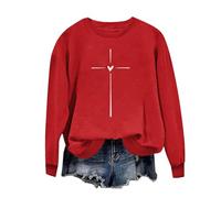 Women's Sweatshirt Faith Hope Love Christian Sweatshirt Crewneck Inspirational Graphic Pullover Blouse Top Long Sleeve Tops Casual T Shirt Blouses Tunic Pullover Sweatshirt Funny Casual Tops Red