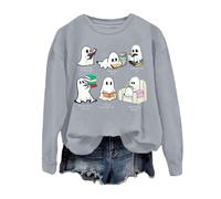 Women's Sweatshirt for Bookworms with Reading Ghosts, Jumper for Book Lovers with Cute Reading Motif, Cute Top for Cosy Reading Hours, style_w03 gray, XL