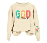 Women's Sweatshirt 'God is Good All The Time' - Christian Jumper with Colourful Lettering | Long Sleeve Shirt with Inspirational Faith Message, style_w01 beige, XL