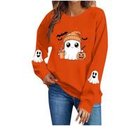 Womens Sweatshirt Halloween Pumpkin Ghost Sweatshirts | Ladies Long Sleeve Halloween Jumper Cute Casual plus Size Fall Crew Neck Pullover Top