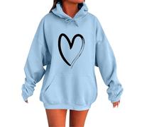 Womens Sweatshirt Heart Graphic Printed Ladies Solid Hoodies Crew Neck Long Sleeve Loose Pullover Blouse Lightweight Hoodies Casual Pocket Hooded Drawstring Cotton Black Cardigans for Women UK