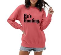 Women's Sweatshirt 'He's Hunting' for Hunter Women - Jumper with Statement Saying for the Hunting Season | Casual Long Sleeve Shirt for Hunters' Partners, Style_p09 Red, XXL