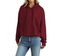 Women'S Sweatshirt Hood Drawstring Y2K Solid Color Crop Hoodies With Pockets Casual Long Sleeves Women'S Pullover Sweaters Lightweight Slim Fit Oversized Hoodie Winter Warm Fleece Baggy Tops Wine