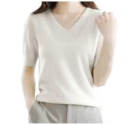 Women's Sweatshirt Knitted Jumper Pullover with Half Sleeves V-Neck Loose Knitted Cardigan Pullover with Short Sleeves Lightweight Womens Plain Sweatshirt White L