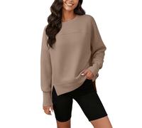 Womens Sweatshirt Lightweight Brushed Fleece High Low Split Pullover with Pocket Thumb Hole Loungewear Sweatshirts Windproof Comfortable Classic Outwear Spring Fall Outfits for Couples and Friends