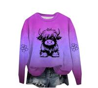 Womens Sweatshirt Long Sleeve Women's Jumpers Gradient Women Pullover Round Neck Pullover Women Casual Women's Tops and Blouses Highland Cow Heart Print Tunic Basic Womens Going Out Tops