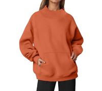 Womens Sweatshirt Oversized Mock Neck Top Trendy Fashion Ladies School Jumpers Autumn Winter Long Sleeve Turtleneck Sweaters Shirt Comfy Going Out Pullover Tops (Orange, XL)