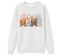 Women's Sweatshirt 'Spooky Mama' for Halloween - Jumper for Mums in the Scary Season | Long Sleeve Shirt with Spider Web and Pumpkin Patterns, Style_n05 White, L