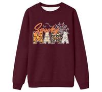 Women's Sweatshirt 'Spooky Mama' for Halloween - Jumper for Mums in the Scary Season | Long Sleeve Shirt with Spider Web and Pumpkin Patterns, Style_n04 Wine Red, XXL