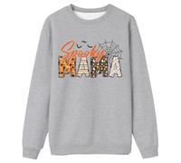 Women's Sweatshirt 'Spooky Mama' for Halloween - Jumper for Mums in the Scary Season | Long Sleeve Shirt with Spider Web and Pumpkin Patterns, Style_n02 Gray, XXL