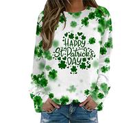 Womens Sweatshirt St. Patricks Day Print Green Blouse Long Sleeve Crew Neck Pullover Going Out Outfits St. Patrick's Day Tops Fancy Green Graphic Ireland Shirts Tops (Green, M)