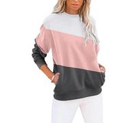Womens Sweatshirt Uk, Womens Warm Basic Sweatshirt with Pockets Crewneck Casual Pullover Tops Color Block Loose Comfortable Jumpers for Leggings 30th Birthday Gifts for Women,Light pink,L,u366a