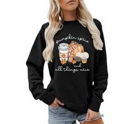 Women's Sweatshirt with Autumn Motif - Jumper with Pumpkin Spice and All Things Nice Saying | Cosy Long Sleeve Shirt for Autumn and Thanksgiving, Style R02 Black, S