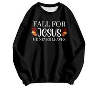 Women's Sweatshirt with Christian Autumn Saying - Long Sleeve Pullover with Fall for Jesus Word Game | Faith & Hope Top for Autumn Time, style_f01 black, L