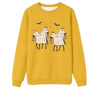 Women's Sweatshirt with Ghost Horses - Long Sleeve Pullover for Halloween | Autumn Top for Horse Lovers, style_v06 yellow, M