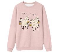 Women's Sweatshirt with Ghost Horses - Long Sleeve Pullover for Halloween | Autumn Top for Horse Lovers, style_v03 pink, L