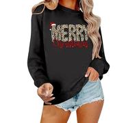 Women's Sweatshirt with 'Merry Christmas' Lettering in Leopard Pattern, Long Sleeve Jumper for the Christmas Season, Casual Crew Neck Shirt with Animal Print, style_t02 black, M