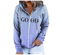 Womens Sweatshirt with Pockets Long Sleeve Hooded Oversized Zip Up Hoodie Lady Gradient Color Letter Printing Hooded Sweatshirt Knitted (Blue, L)