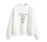 Womens Sweatshirt,Women O-Neck Solid Color Coffee Cup Pattern Long Sleeve Plus Velvet Sweatshirt