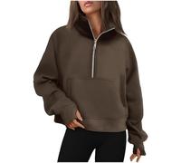 Women's sweatshirt, women's sports jacket, turtleneck, half-zip, casual, solid colour, loose fit, short pullover, chic and elegant, all-weather autumn, winter, sportswear