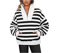 Women's Sweatshirts Clearance Half Zip Pullover Quarter Zip Long Sleeve Striped Fleece Oversized Sweaters Comfy Fall Outfits 2024 Y2K Winter Clothes Ladies V Neck Sport Sweatshirt Tops Blouse S-XXL