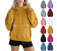 Women's Sweatshirts, Ladies Hoodies Plain Hooded Sweatshirt Solid Color Fleece Hoodie with Pockets Comfortable Pullover Tops Loose Fit Sweaters Drawstring Hoody Ladies Jumpers Size 8-18