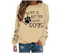 Women's Sweatshirts Ladies Jumpers Crewneck Women's Winter Jumpers Dog Paw Print Women and Sweaters Dropped Shoulder Womens Long Sleeve Tops Casual Oversized Sweatshirt Women Pullover