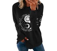 Womens Sweatshirts Long Sleeve Graphic Pullover Tshirt Pockets Casual Loose Blouse Tops, Tai Chi Black, XL
