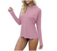 Women's Sweatshirts Long Sleeve Sun Shirts Running Jackets UPF 50+ UV Protection Hoodies SPF Rash Guard Top with Thumb Holes Lightweight Quick Dry Hiking Casual Summer Beach Plain Pullover Shirt Pink