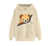 Women's Sweatshirts Pocket Cute Bear Print Hoodie Shirts Casual Loose-Fit Long Sleeve Pullover Top Spring Fall Graphic Hooded Sweatshirt Women Tops Sale Clearance My Orders Beige