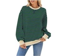 Women's Sweatshirts Striped Color Block Long Sleeve Tops Casual Crewneck Oversized Sweatshirt Cute Pullover Sweaters Y2K Clothes Ladies Sweatshirt Size 8-16 UK Clearance