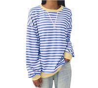 Women's Sweatshirts Striped Color Block Long Sleeve Tops Casual Crewneck Oversized Sweatshirt Cute Pullover Sweaters Y2K Clothes Ladies Sweatshirt Size 8-16 UK Clearance