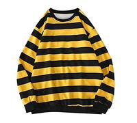 Women's Sweatshirts Striped Crew Neck Solid Color Long Sleeve Pullover Sweatshirt Autumn and Winter Tops Long Stripe Blouse Sweatshirt for Womens Yellow