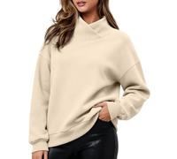 Women'S Sweatshirts Uk,Elegant High Neck Casual Sweatshirt-Solid Color Hoodless Knit Top For Everyday Comfort And Modern
