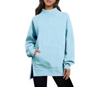Womens Sweatshirts UK, Oversized Casual Pullover Tops with Pockets, Long Sleeve Loose Fit Ladies Sweatshirts without Hood, Comfy High Neck Jumpers for Autumn Winter Sky Blue