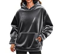 Womens Sweatshirts UK Plain Solid Plus Size Hoodie Comfy Soft Velvet Ladies Jumper Long Sleeve Hooded Tunic Tops Winter Warm Loose Oversized Velour Pullover Dark Gray XXL