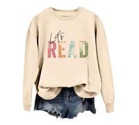 Women'S Sweatshirts Uk,Reading Book Sweatshirt Women Let'S Read Graphic Long Sleeve Shirts Crewneck Teacher Library Bookish Pullover Tops