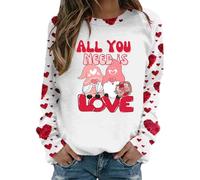 Women's Sweatshirts Valentines Day Lightweight Jumper Cute Love Heart Gnomes Printed Loose Top Long Sleeve Round Neck Shirts Red Holiday Pullover Blouse for Ladies Girls (A0a11-White, XXL)