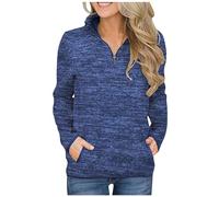 Womens Sweatshirts with Two Pockets Quarter Zip Long Sleeve Pullover Tops Jumper Cosy Casual 1/4 Zipper Sweatshirts Blue
