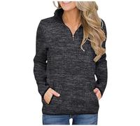 Womens Sweatshirts with Two Pockets Quarter Zip Long Sleeve Pullover Tops Jumper Cosy Casual 1/4 Zipper Sweatshirts Black