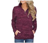 Womens Sweatshirts with Two Pockets Quarter Zip Long Sleeve Pullover Tops Jumper Cosy Casual 1/4 Zipper Sweatshirts Red