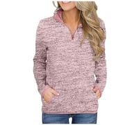 Womens Sweatshirts with Two Pockets Quarter Zip Long Sleeve Pullover Tops Jumper Cosy Casual 1/4 Zipper Sweatshirts Pink
