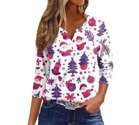 Womens Sweatshirts Women's Christmas Sweaters Snowflake Print 3/4 Sleeve Button V Neck Tops Casual Holiday Xmas Shirts Size 8 White